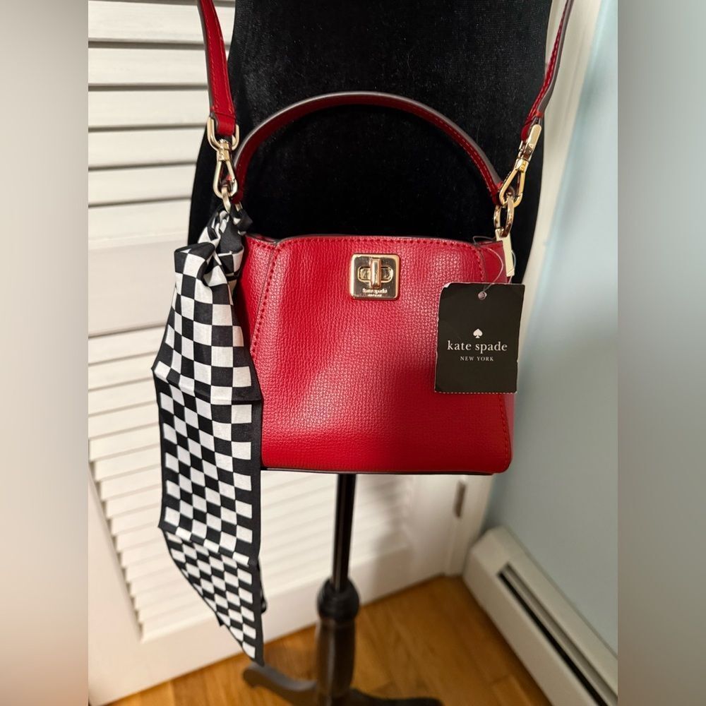 Kate Spade NWT “Phobe” Mini Vibrant Red leather Crossbody bag with Gold Turnlock